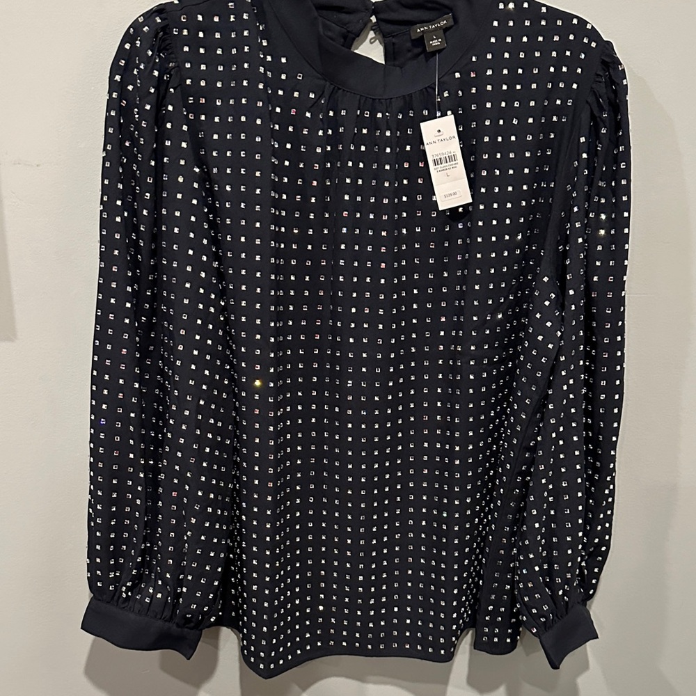 Ann Taylor Navy Blue Studded Blouse